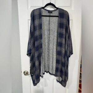 NWOT Lane Bryant Blue & Gray Plaid Short Dolman Sleeve Open Front Cardigan 22/24